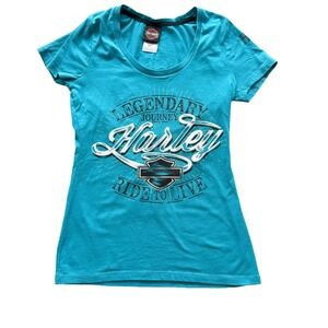 Harley Davidson Womens Turquoise Legendary Journey Graphic T-Shirt Small BC
